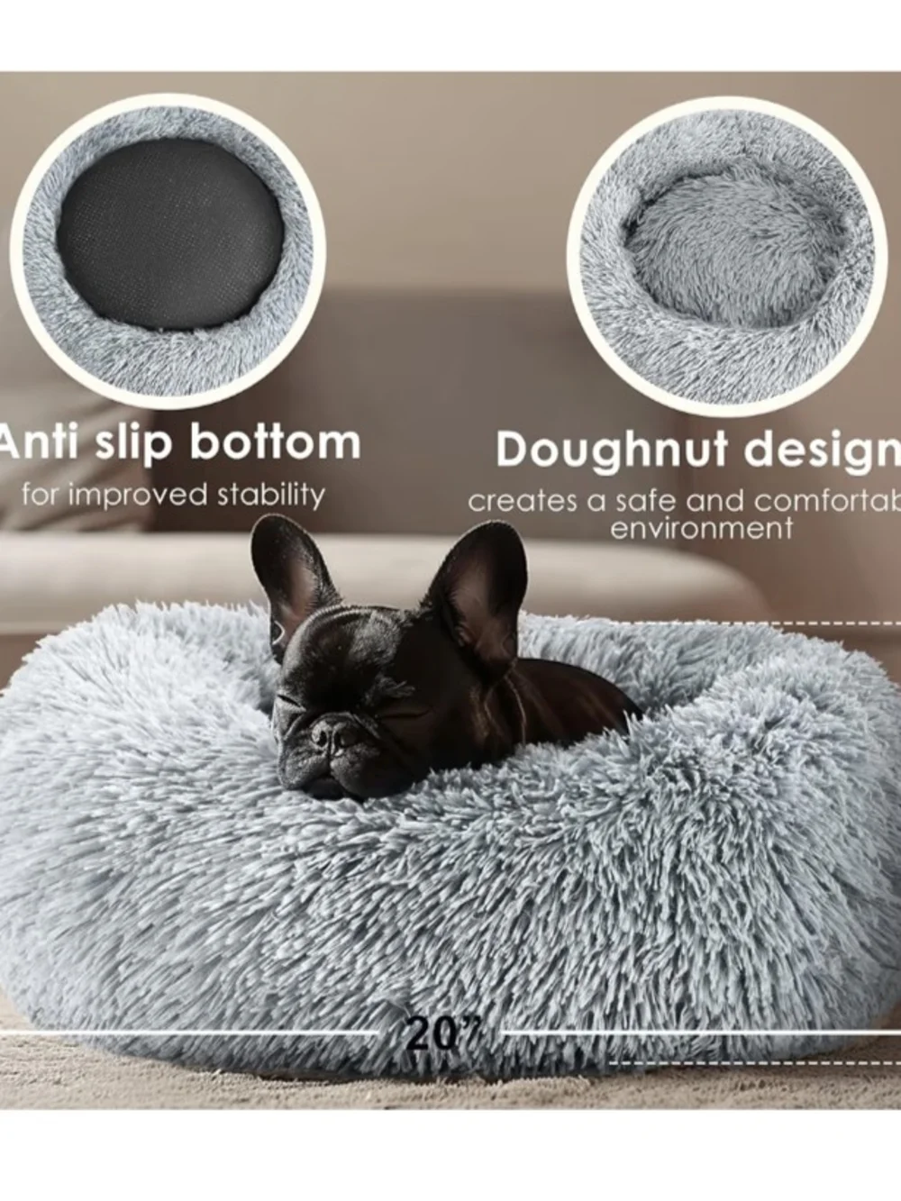 Dog & Cat Bed for Indoor Cats, 20in Calming Donut Bed for Puppy and Kitten